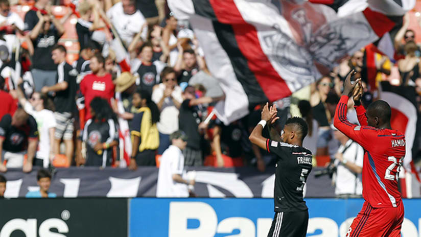 Sean Franklin and Bill Hamid salute fans at RFK